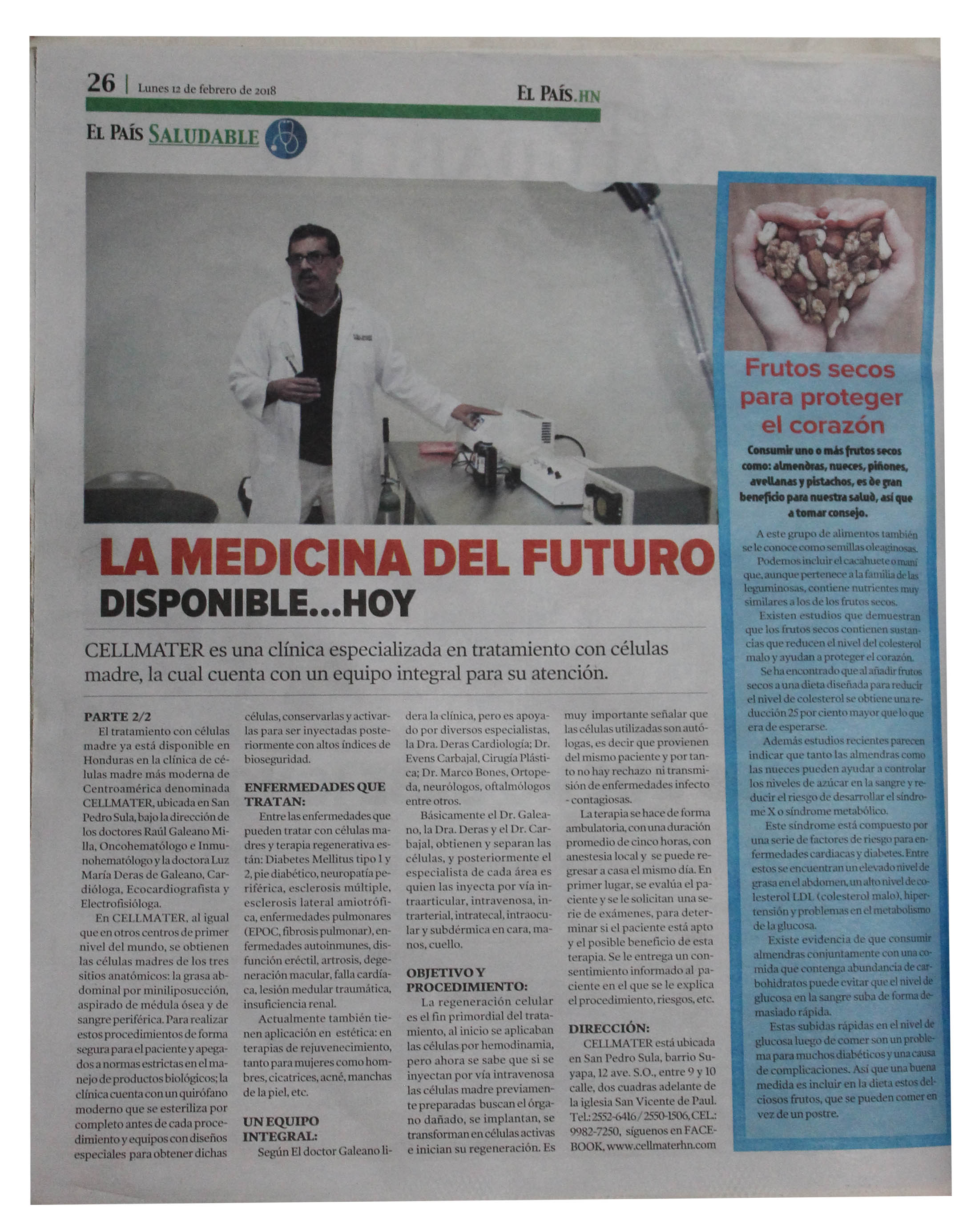 Anuncio Periodico 12 Febrero 2018  el Pais Clinica celulas madre